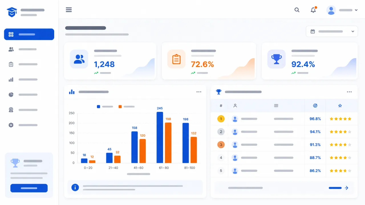 Giao diện web báo cáo phổ điểm và thống kê kết quả thi